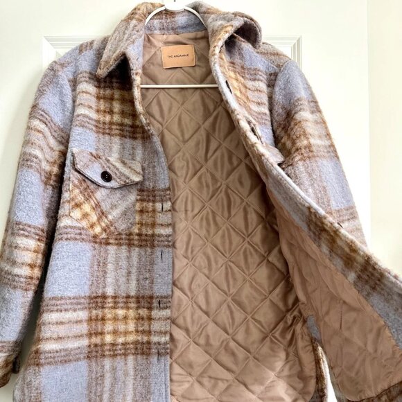 THE ANDAMANE Evita Wool Blend Check Plaid Shirt Jacket in Blue Multi Size XS - Picture 5 of 8